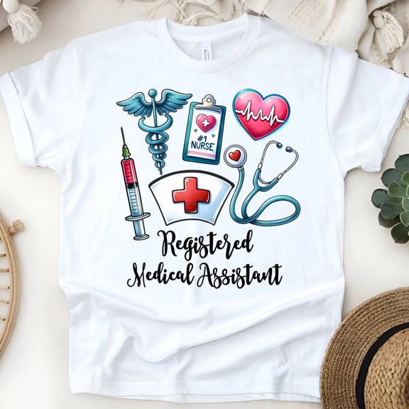Registered Medical Assistant Shirt | RMA Healthcare Pride Tee, White, Size S