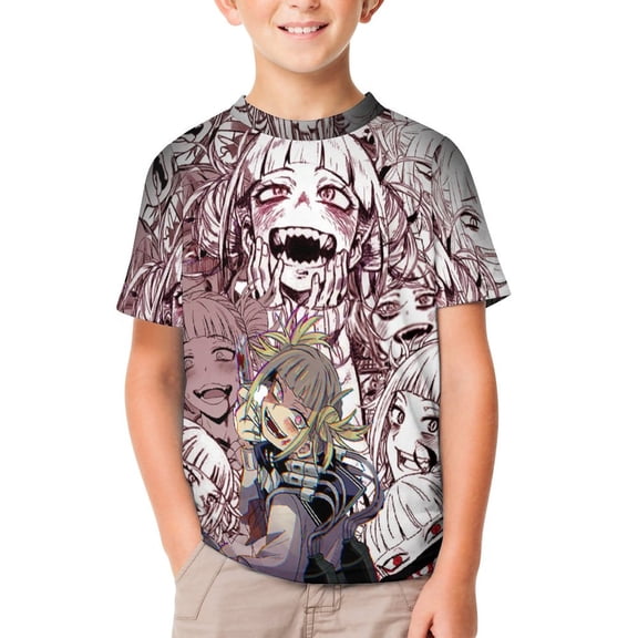 My Hero Academia Himiko Toga Kids Short Sleeve Tee Shirt Novelty Crewneck T-Shirts Unisex Summer Blouse Tops for Boys Girls 130CM