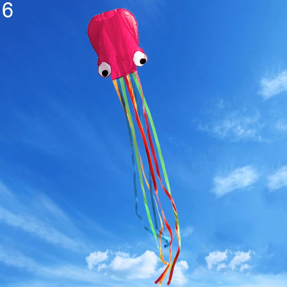 4m Colorful Tail Single Line Stunt Soft Blue Octopus POWER Outdoor Fun Kite Kids