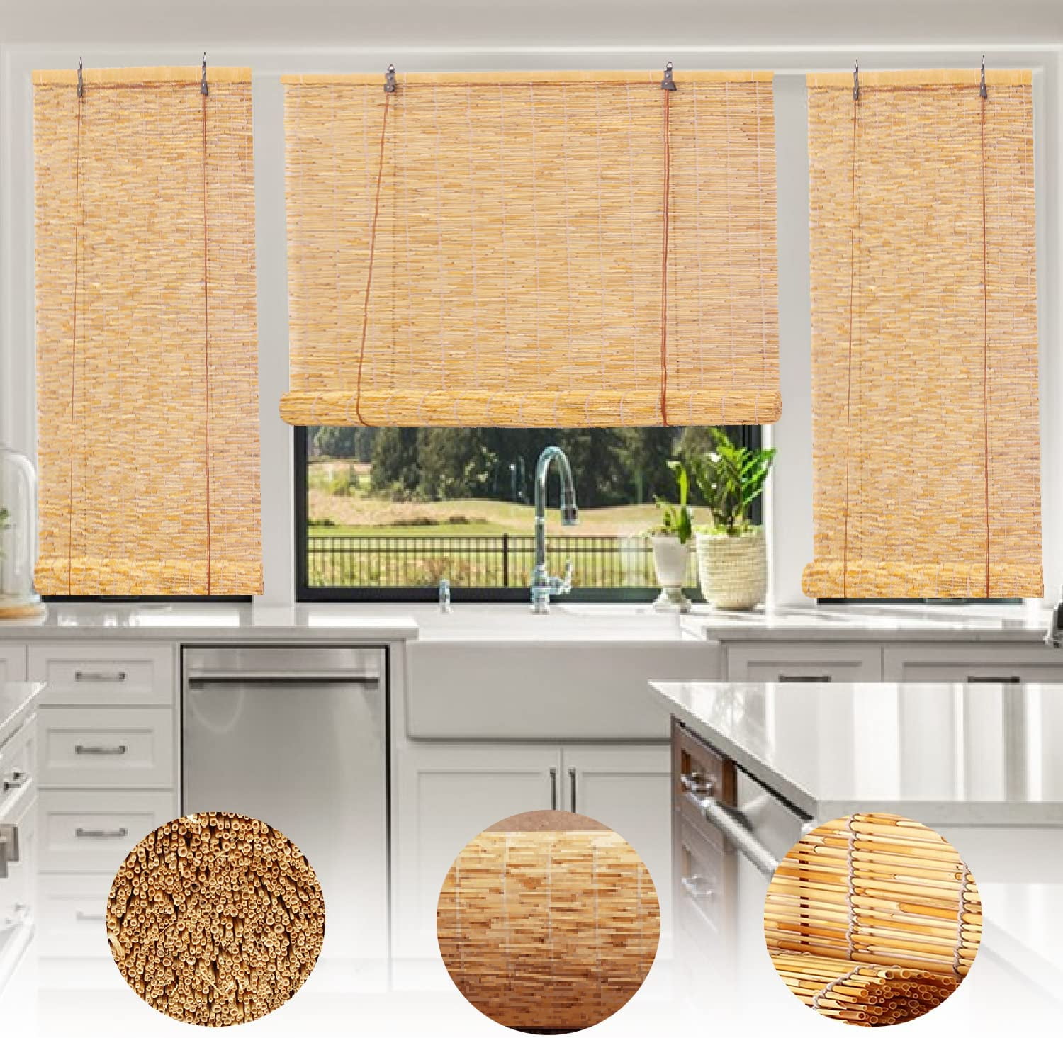 Blinds Roll Up Shade Bamboo Reed Roll Up With Lifter Reed Privacy Curtains For Indooroutdoor 2836