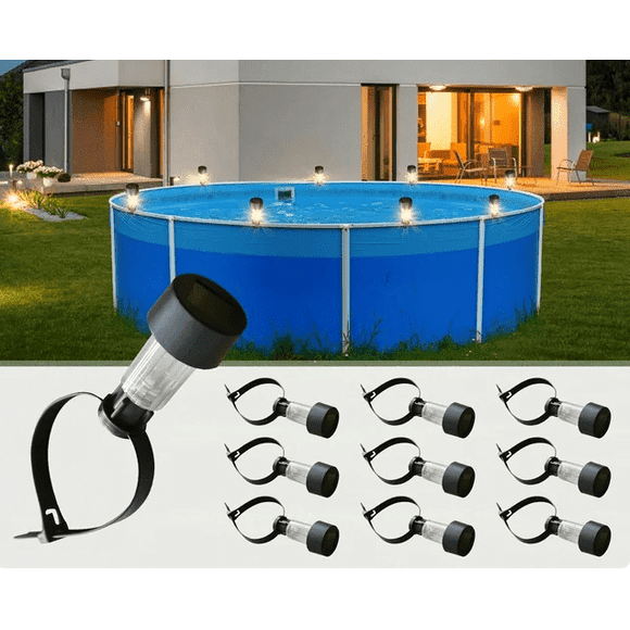 10 Packs Solar Pool Lights For Framed Above Ground Pools,Outdoor Swimming Pool Fence Decoration Accessories, Waterproof LED Pool Solar Lights, Pool Enclosure Lighting