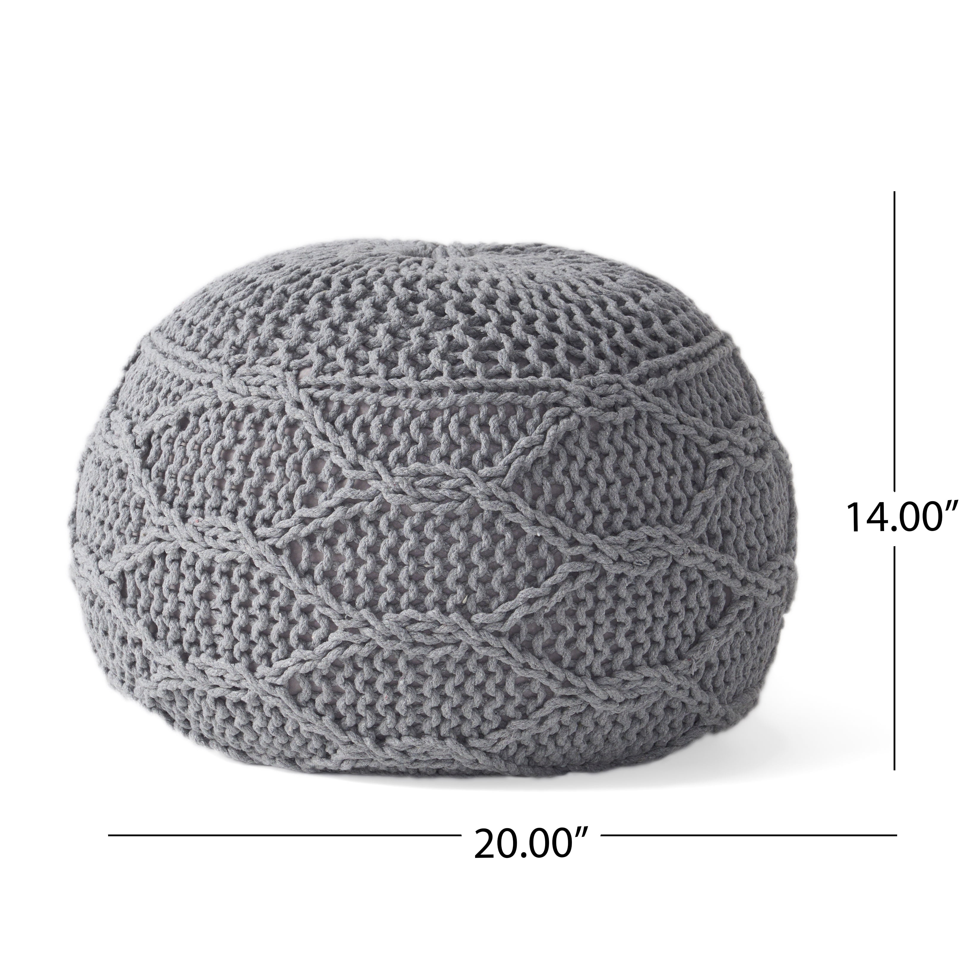 Noble House Round Plush Fabric Poufs, Gray