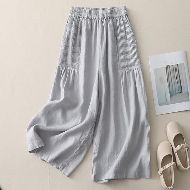 WILLBEST Pantalones Casuales Para Mujer: Elegantes Pantalones Anchos de Cintura Alta, Holgados, de Lino Fino, Ideales Para Cualquier Ocasión y Viaje. Pantalones de Verano Cómodos y A La Moda.