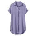 thumbnail image 6 of dazeni Womens Button Down Shirts Lapel Short Sleeve Shirts Dress Lightweight Casual Long Tunic Tops Pocketed T Shirts for Travel Beach Vacation Purple L, 6 of 7