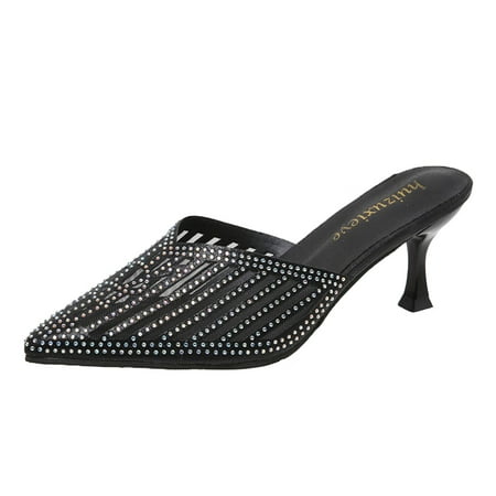 

GNEIKDEING Summer Women Sandals Pointed Toe Rhinestone High Heel Casual Style Gift on Clearance