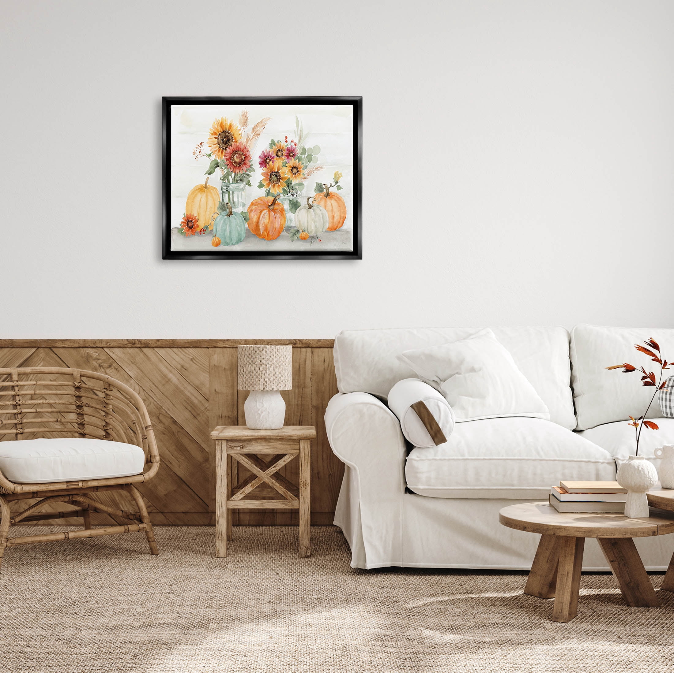 Stupell Industries Autumn Ramble Country Bouquets Graphic Art Jet Black Floating Framed Canvas Print Wall Art, Design by Katrina Pete