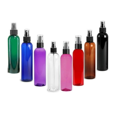 - Assorted Colors PET Cosmo Plastic Bottle (PBA Free) 4 Oz w/ Black Fine Mist Spray Atomizer (6 Bottle Pack) by Grand Parfums