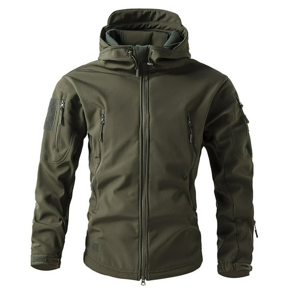 YDDIAN Men's Softshell Jacket Waterproof Fleece Hooded Hunting Coat Army Green XL