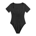 thumbnail image 4 of Women Ribbed Bodysuit Short Sleeve Square Neck Slim Fit Sexy One Piece 2026 Summer Scoop Neck Basic Shirt Fashion Outfit, 4 of 5