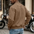 thumbnail image 4 of Mens Bomber Jacket Suede Faux Leather Zip Up Jackets With Pockets Long Sleeve Outerwear Ribbed Stand Collar Varsity Jackets Fall Winter Clothes Travel Business Casual Clothes, 4 of 7