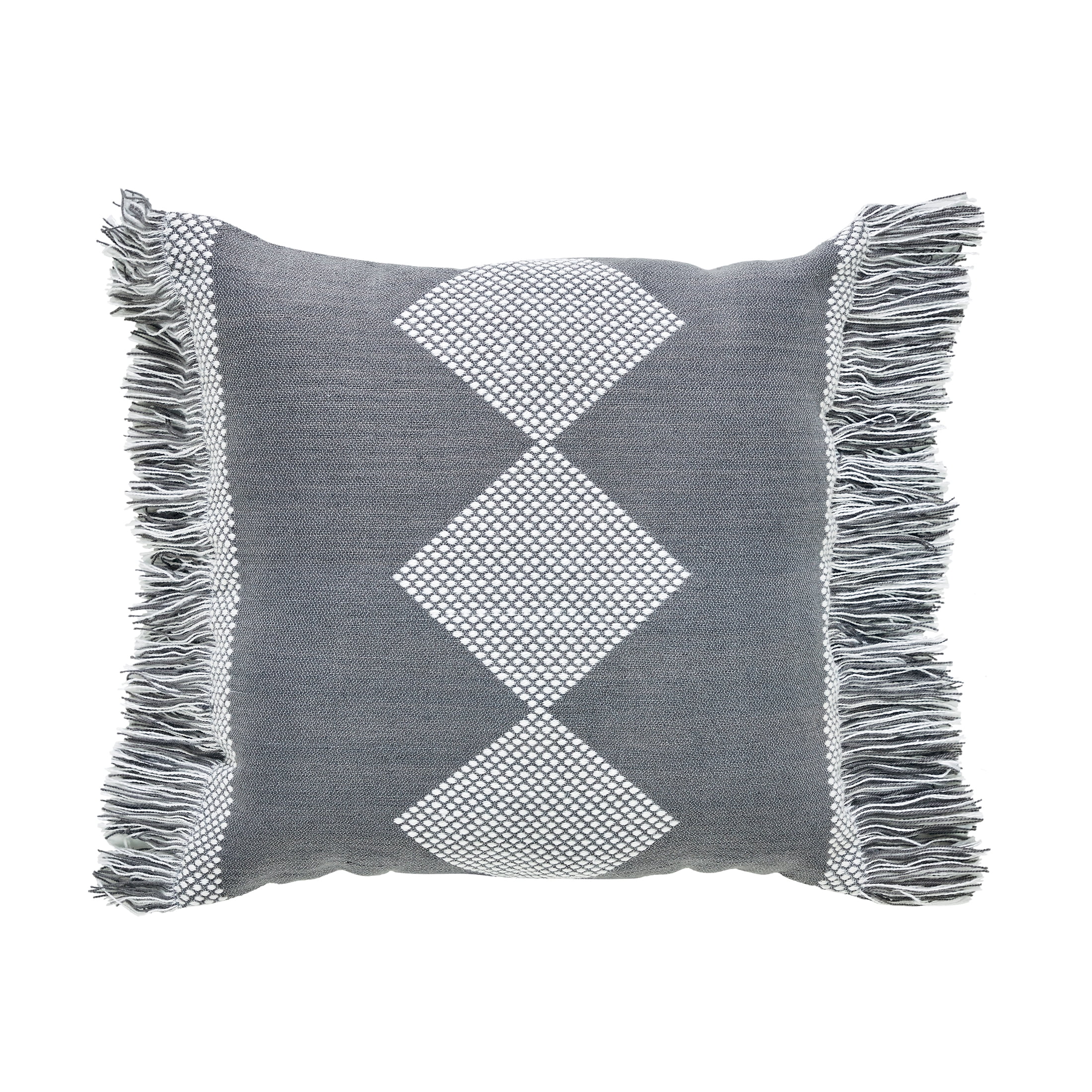 My Texas House Diamond Fringe Square Outdoor Decorative Pillow, Grey