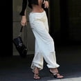 thumbnail image 2 of Pantalones cargo para mujer Puños elásticos ceñidos con bolsillos laterales Pantalones de senderismo fruncidos casuales retro de longitud completa Blanco L, 2 of 6