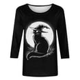 thumbnail image 5 of Tops for Women 3/4 Sleeve Cat Halloween Printed Round Neck Loose T-shirt 7-Black S, 5 of 5