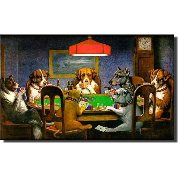 Dogs Playing Poker, Ace in the Paw Wall Picture on Stretched Canvas, Wall Decor Ready to Hang!