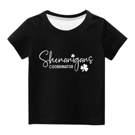 

Penkiiy Toddler St. Patrick Day Green Shamrock Shirt Boys Girls Clover Vintage Tee Top Four Leaf Short Sleeve Tops 5 Years Black