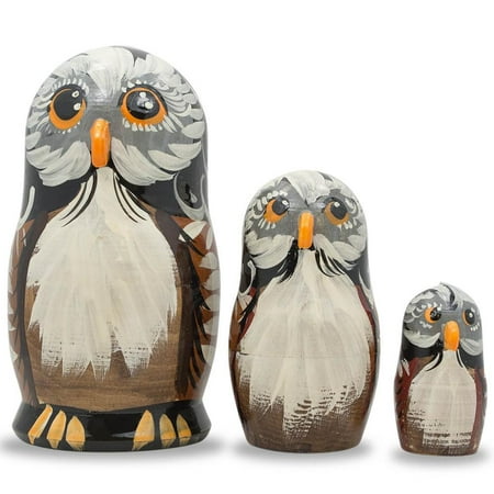 Dolly 5 Inch Chunky Heel - Set of 3 Owl Family Wooden Russian Nesting Dolls 5 Inches