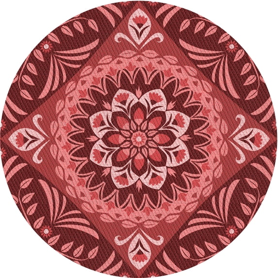 Ahgly Company Indoor Round Patterned Cranberry Red Area Rugs, 8' Round