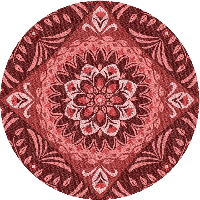 Ahgly Company Tapis Rond Lavable en Machine Intérieur Transitionnel Rouge Canneberge, 4 Pieds Rond