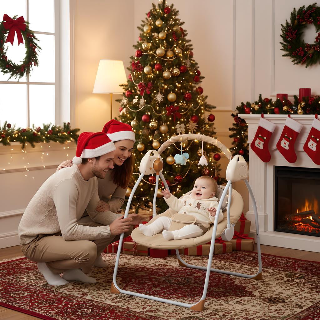 JieC Electric Baby Swing with Toy, Unisex, Suitable for Newborns From 0-36 Months,Brown