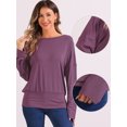 thumbnail image 2 of DARING DIVA Women's Casual Long Sleeve Knit Drop Shoulder Loose Blouses XS Plum Purple, 2 of 6