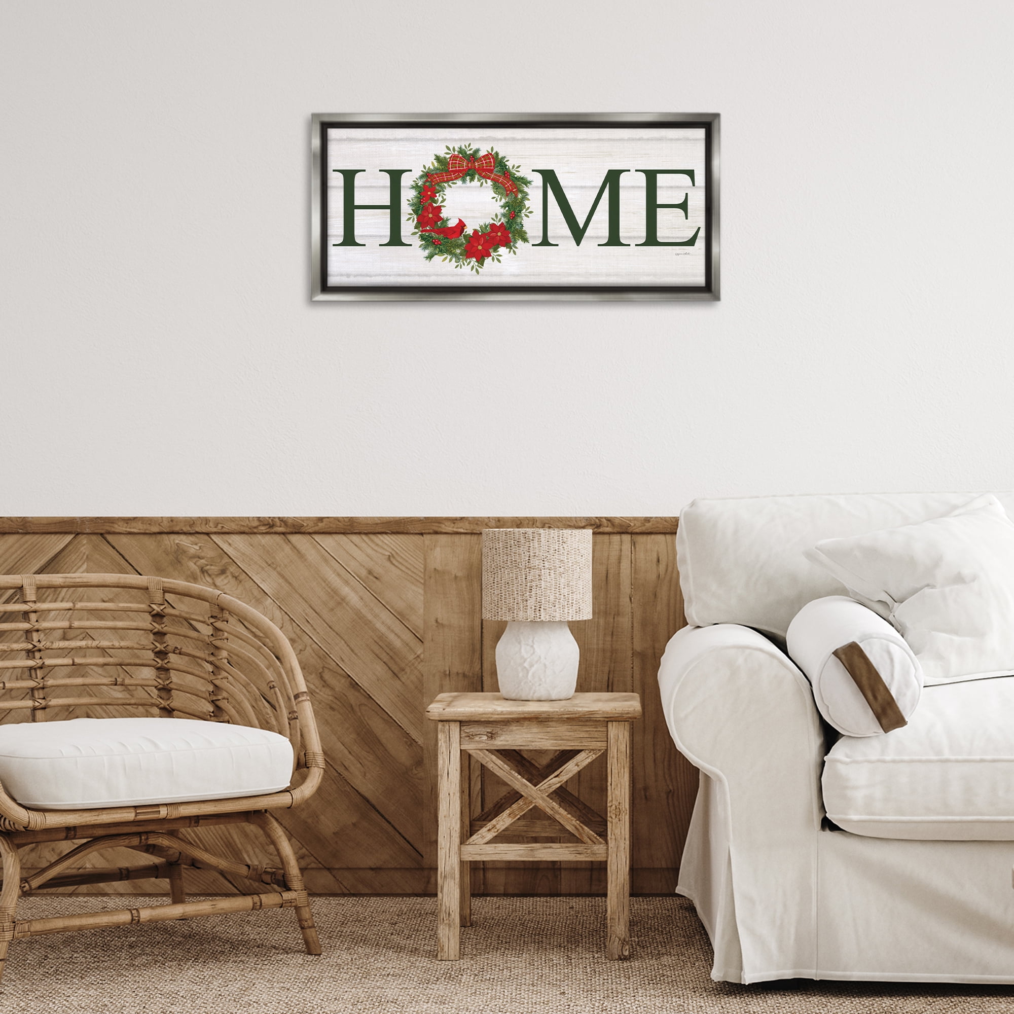 Stupell Industries Home Seasonal Wreath Botanical & Floral Painting Gray Floater Framed Canvas Art Print Wall Art, 25 x 11