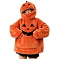 thumbnail image 4 of Women's Halloween Pumpkin Hoodie Oversized Fuzzy Fleece Sweatshirt Classic Jack-O-Lantern Face Full Zip Up Hooded Sweater with Pocket for Cosplay Party, 4 of 5