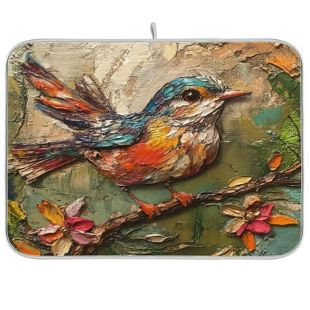 

Kitchen Drying Mat 18x24In Drying Dish Mat Dish Drying Mats Kitchen Countertop Multi-Function Drain Drying Mat Kitchen Table Colored Oil Painting Bird