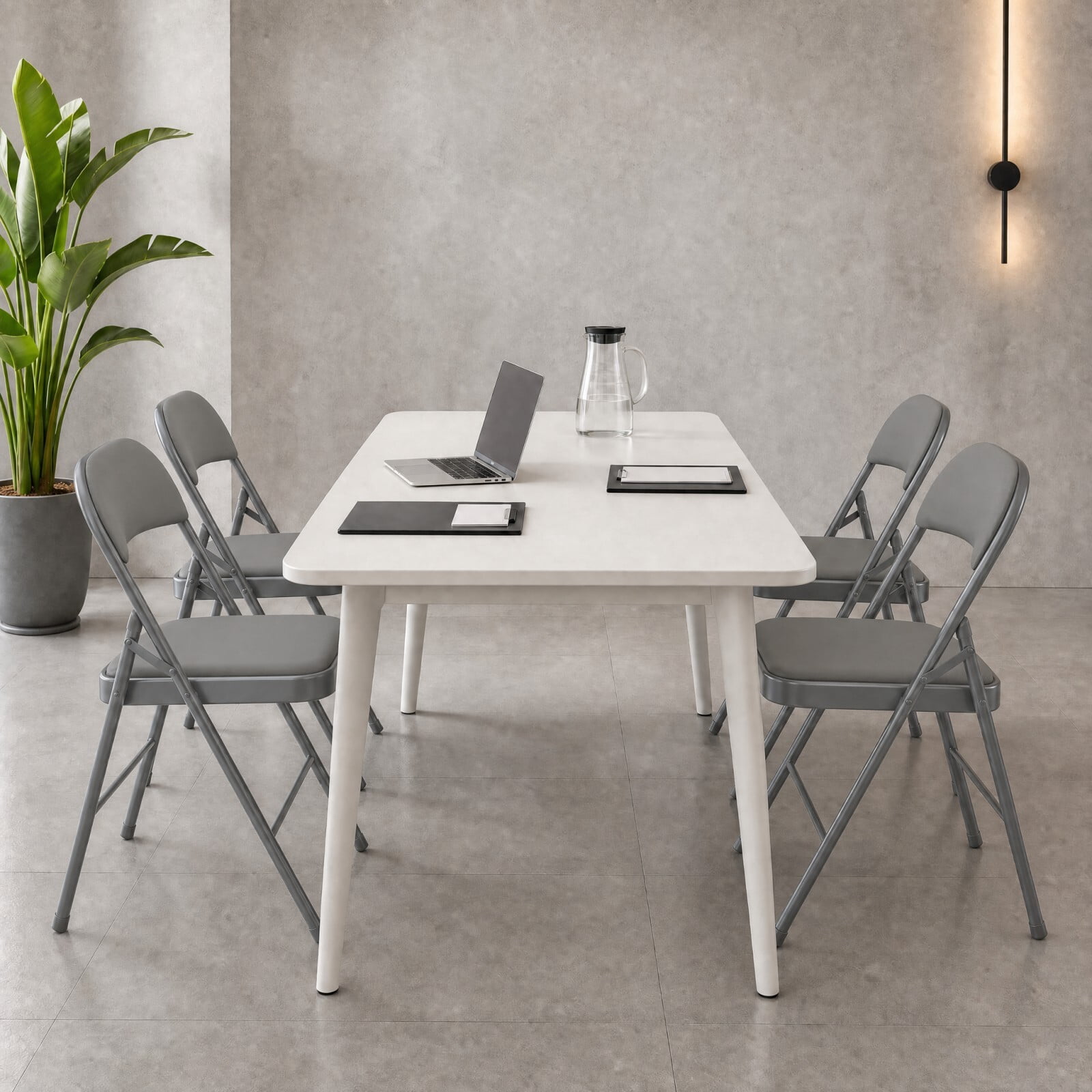 Kelno Folding Chair Set of 4 PU Leather Padded Guest Chairs with Lightweight Sturdy Metal Frame, Gray