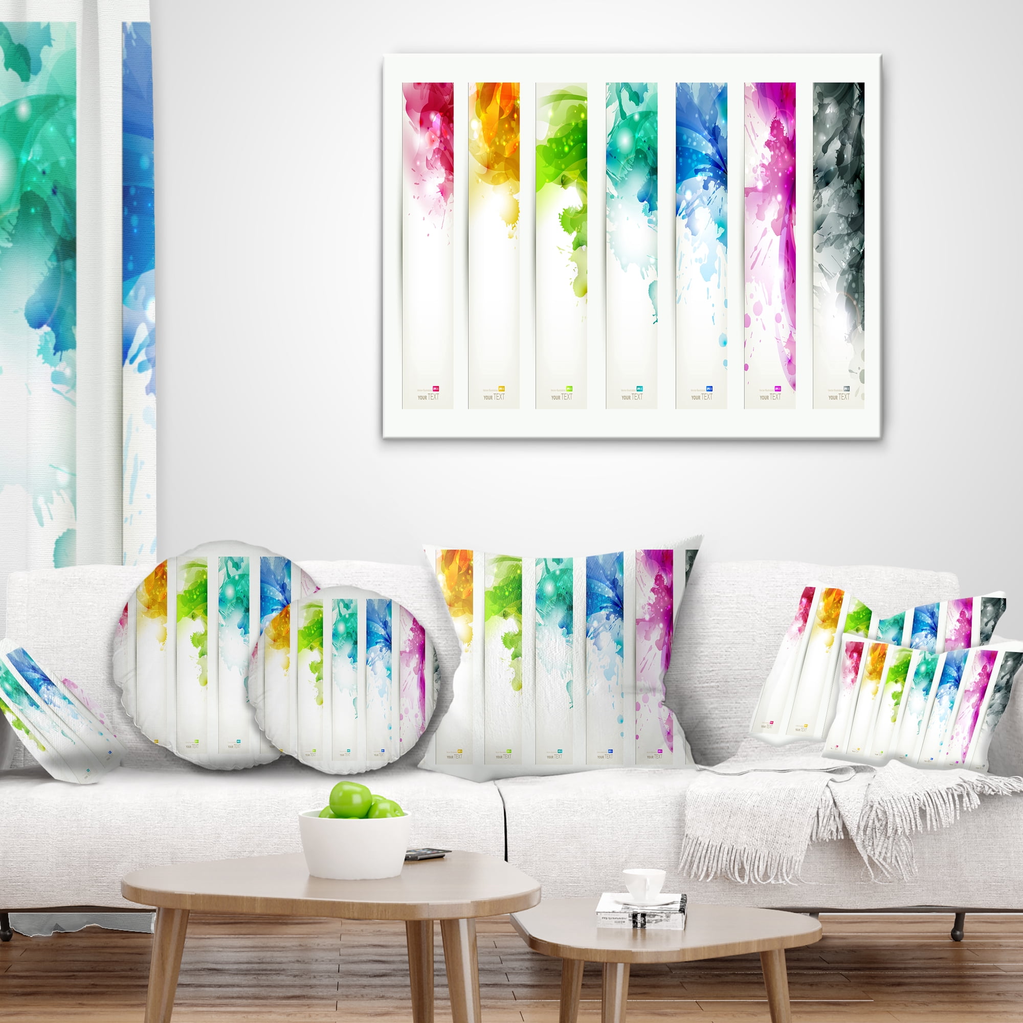 Designart Colorful Headers with Blots - Abstract Throw Pillow - 18x18