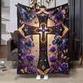 thumbnail image 2 of Vintage Style Purple Butterfly Cross Print Flannel Blanket Non-Woven Fabric All-Season Warmth Ideal Gift for Any Occasion, 2 of 7