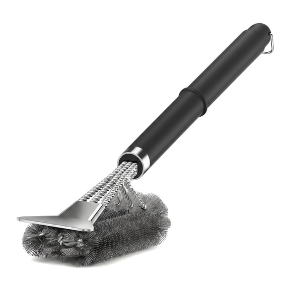 WZB BBQ Cleaning Brush With Built‑In Scraper, 18" Adjustable Handle Tool, Heavy‑Duty Stainless‑Steel Bristles For Gas Charcoal Smoker, Practical Gift For Men And Dad