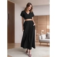 thumbnail image 7 of Weardear 2 Piece Skirt Sets for Women Outfits V Neck Puff Short Sleeve Crop Top and Flowy Maxi Skirt Set with Pockets, 7 of 7