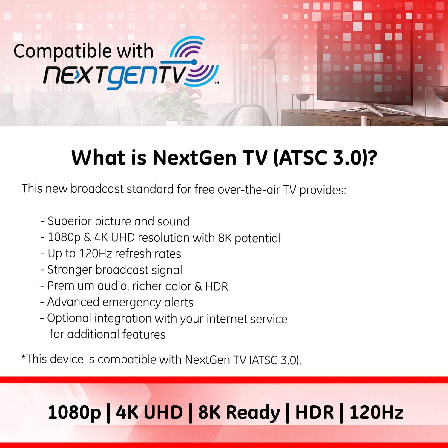 GE Hover Amplified Antenna, Indoor, Ultra Pro Series, 46255