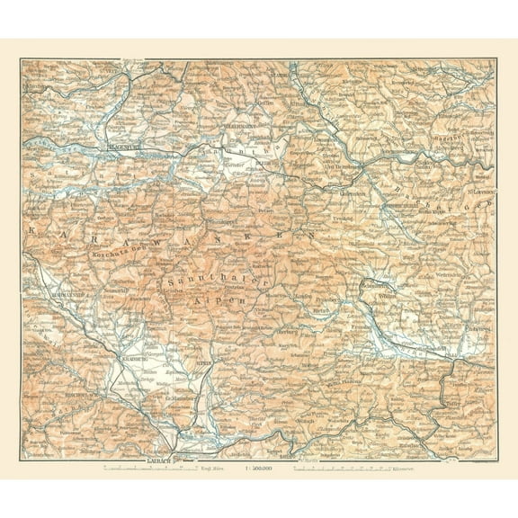 Historic Map - Karawanken Austria - Baedeker 1896 - Vintage Wall Art