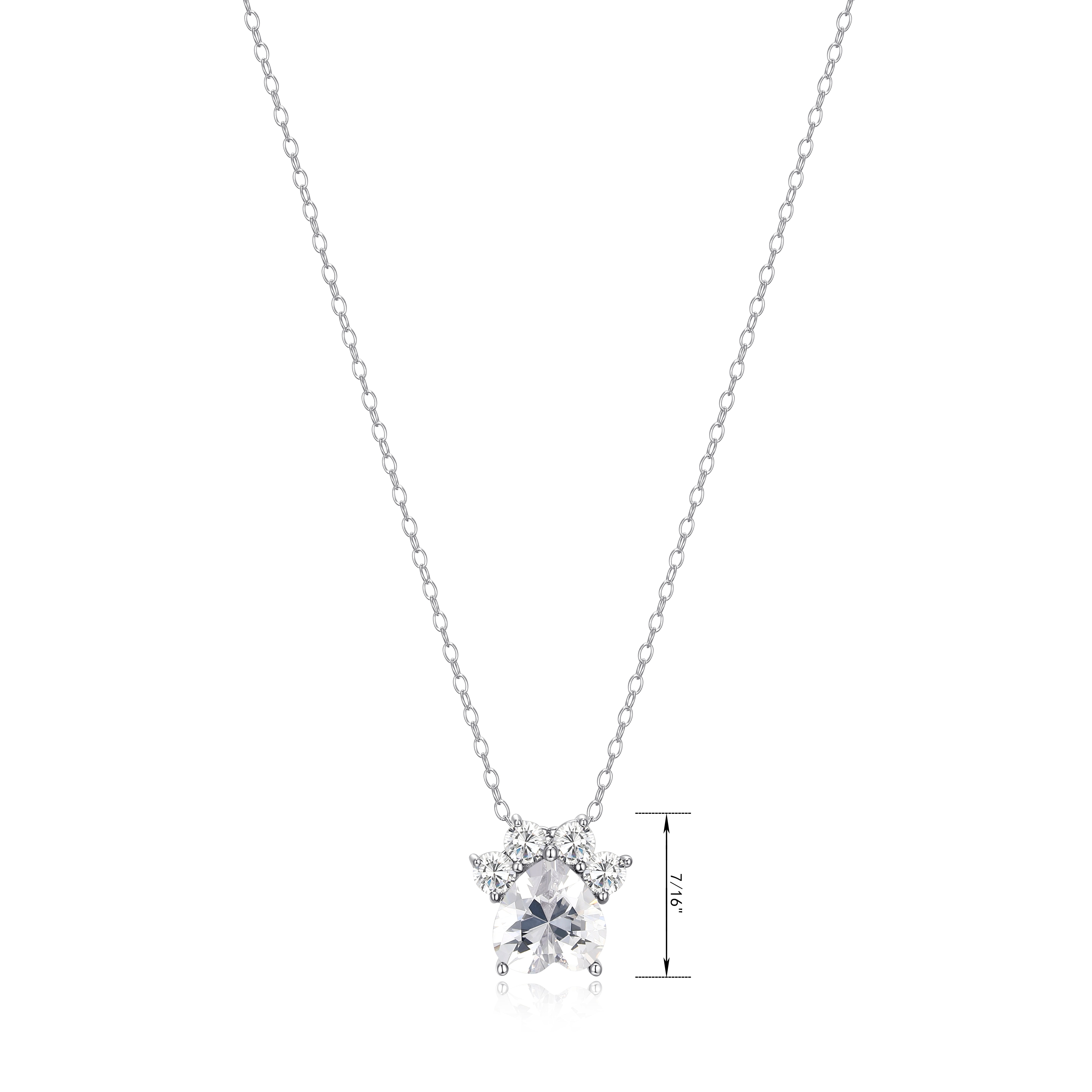 Forever Facets Platinum over Sterling Silver Clear Cubic Zirconia Paw Print Necklace