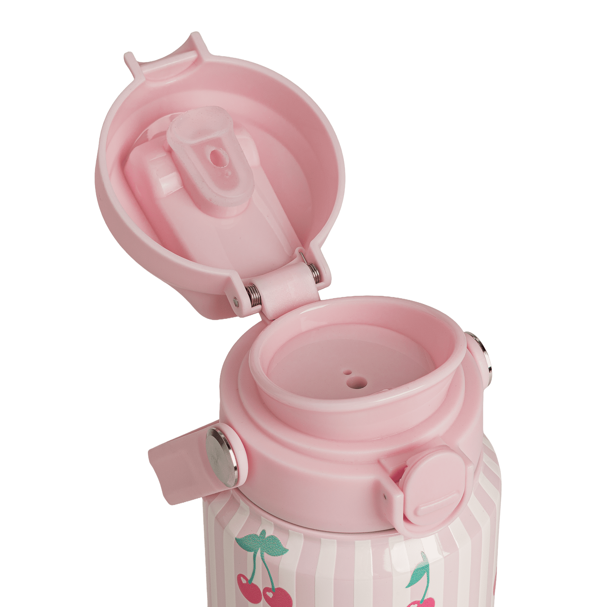 Paris Hilton 24-Ounce Double Wall Insulated Bottle with 2-in-1 Lid, Folding Carry Handle, and Locking Tab, Cherry Design, Pink