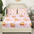 thumbnail image 2 of Capybara Bed Sheets Set for Kids Boys Girls,Cartoon Animal Sheet Set,Pink Love Heart Sheets,Cute Capybara Flat Fitted Sheet with 2 Pillowcases,Deep Pockets,Queen, 2 of 6