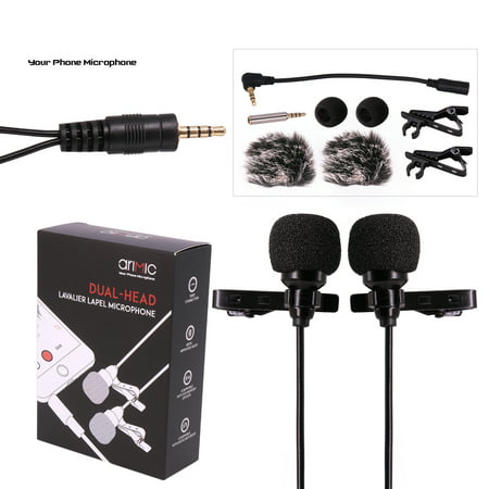 Dual-head Lavalier Mic Lapel Clip-on Condenser Microphone for iPhone