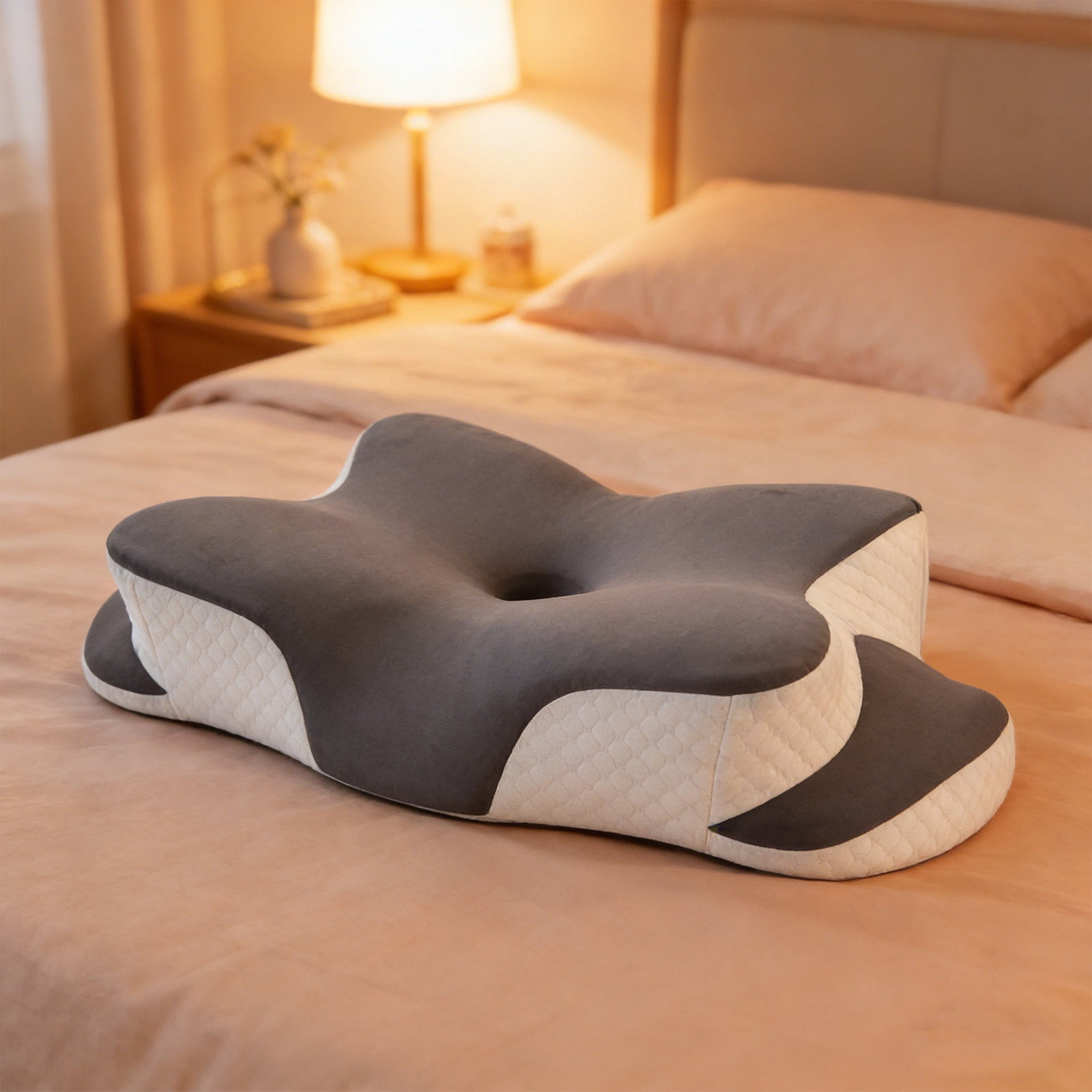 Ergo Pillow for Sleep Apnea, Neck Pain, and Snoring Relief | Cervical Neck Pillow for Side Sleepers | Orthopedic Memory Foam with Ergonomic Support （Gray）