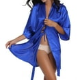 thumbnail image 4 of DPTALR Women Hot Fix Casual Solid Color Simulated Silk Home Clothing Robes, 4 of 6