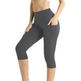 thumbnail image 2 of Capri Leggings for Women High Waisted Tummy Control Workout Yoga Pants with Pockets for Running Gym Fitness Tights Dark Gray XXL, 2 of 8