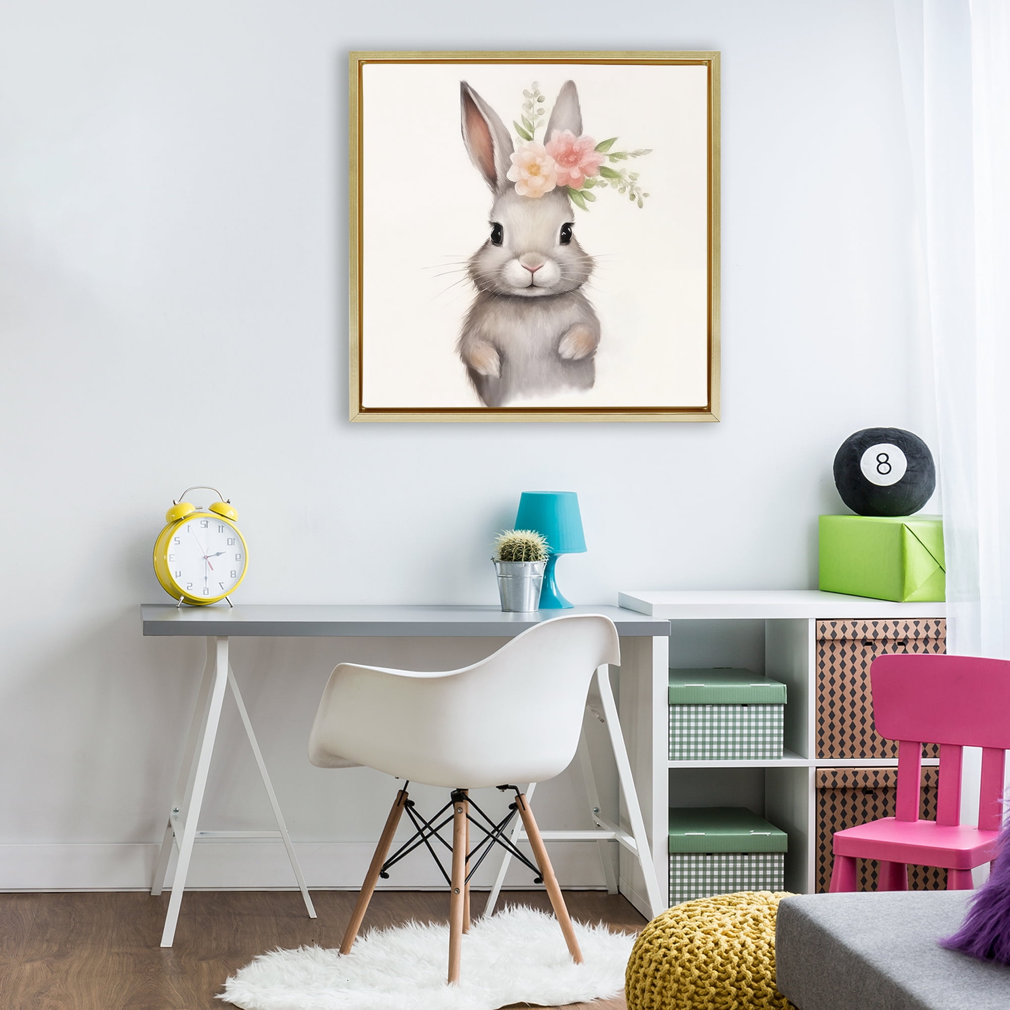 Stupell Industries Sweet Floral Crowned Bunny Gold Framed Floater Canvas Wall Art, design by Lazar Studio