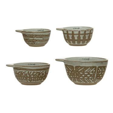 Creative Co-Op Stoneware Measuring Cups with Wax Relief Pattern, White, Set of 4
