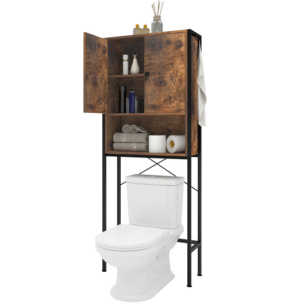 Natureasy Over The Toilet Storage Cabinet Bathroom Shelves Organizer With 3 Tier Adjustable Shelf And 2 Hooks Above Free Standing Space Saver Rack Furniture Industrial Rustic Brown Com - Small Bathroom Storage Cabinet Over Toilet