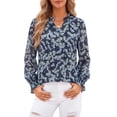 thumbnail image 3 of Fantaslook Floral V Neck Blouses for Women Loose Lined Flowy Shirts Trendy Smocked Cuff Long Sleeve Tops, 3 of 9