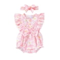 thumbnail image 2 of Baby Girl Summer Jumpsuit Floral Print Cute Bow Ruffles Romper and Headband Set Cute Fashion Clothes Outfits, 2 of 10