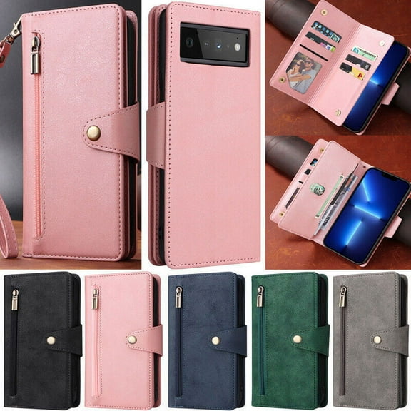 For Google Pixel 7 Pro Shockproof Flip Stand Leather Zipper Card Holder Wallet Case Cover