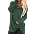 thumbnail image 2 of Jersey para mujer, camisa con cuello cruzado, manga larga, sudadera informal holgada para otoño, verde, XL, 2 of 5