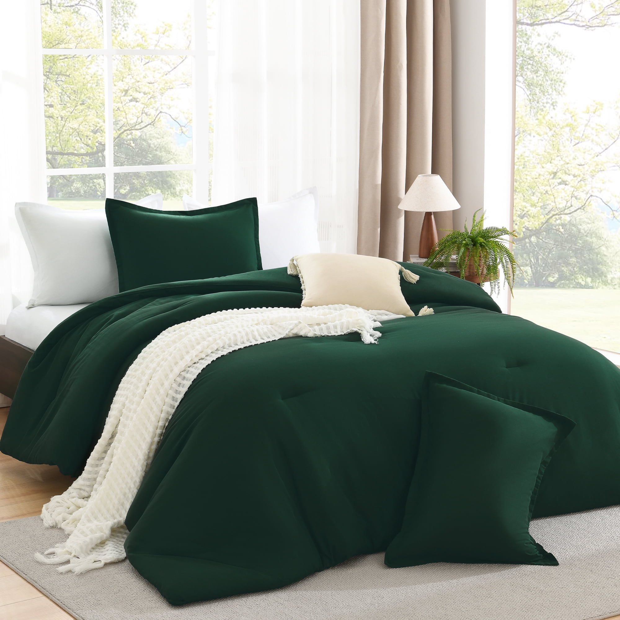ANGENIA King Size Comforter Sets Dark Emerald Green, 3 Pieces Soft Fluffy Bedding Comforter Sets for King Size Bed,  Lightweight Reversible Microfiber Bed Set for All Season