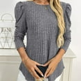 thumbnail image 7 of HAiming Womens Pullover Tunic Tops Casual Long Puff Sleeve Crewneck Lightweight Solid Color Loose Ribbed Clothes, 7 of 7